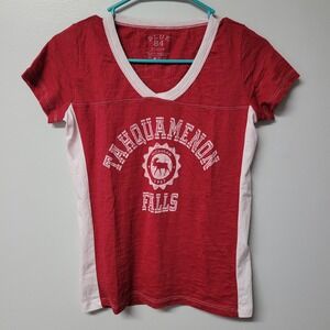 Blue 84 Tahquamenon Falls Michigan Moose Graphic V-Neck T-Shirt Red White Medium